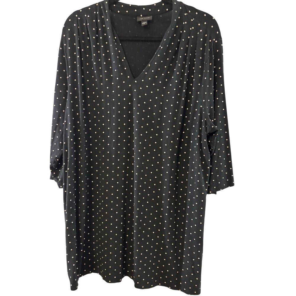J.Jill Wearever Collection Black Polka Dot V-Neck Tunic Top Shirt Plus Size 2X